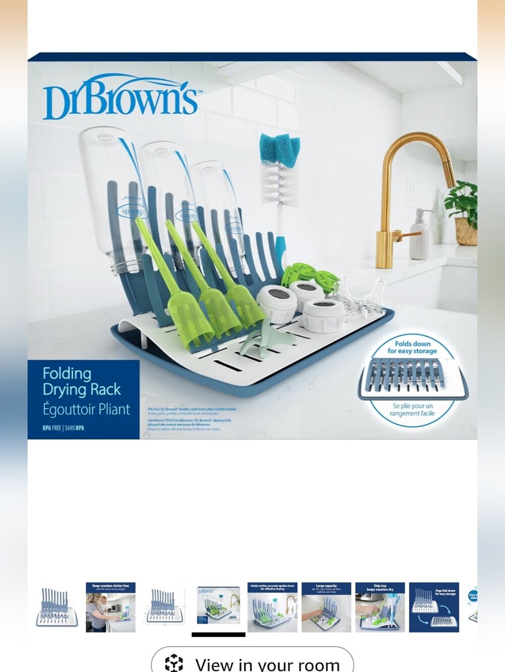 Dr. Brown's Blue & White Folding Drying Rack for Baby Bottles